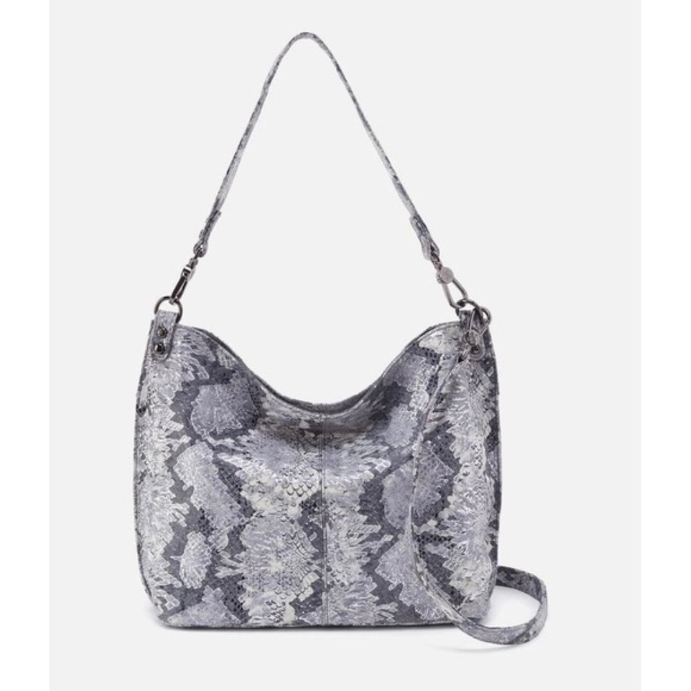 HOBO INTERNATIONAL Silver Enchanted Floral Embossed Leather Hobo Convertible Bag